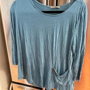 Elegant Blue Long Sleeve Top with Pocket